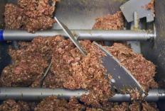 Mengmaschine beim Vermengen von Fleisch und Gewürzen